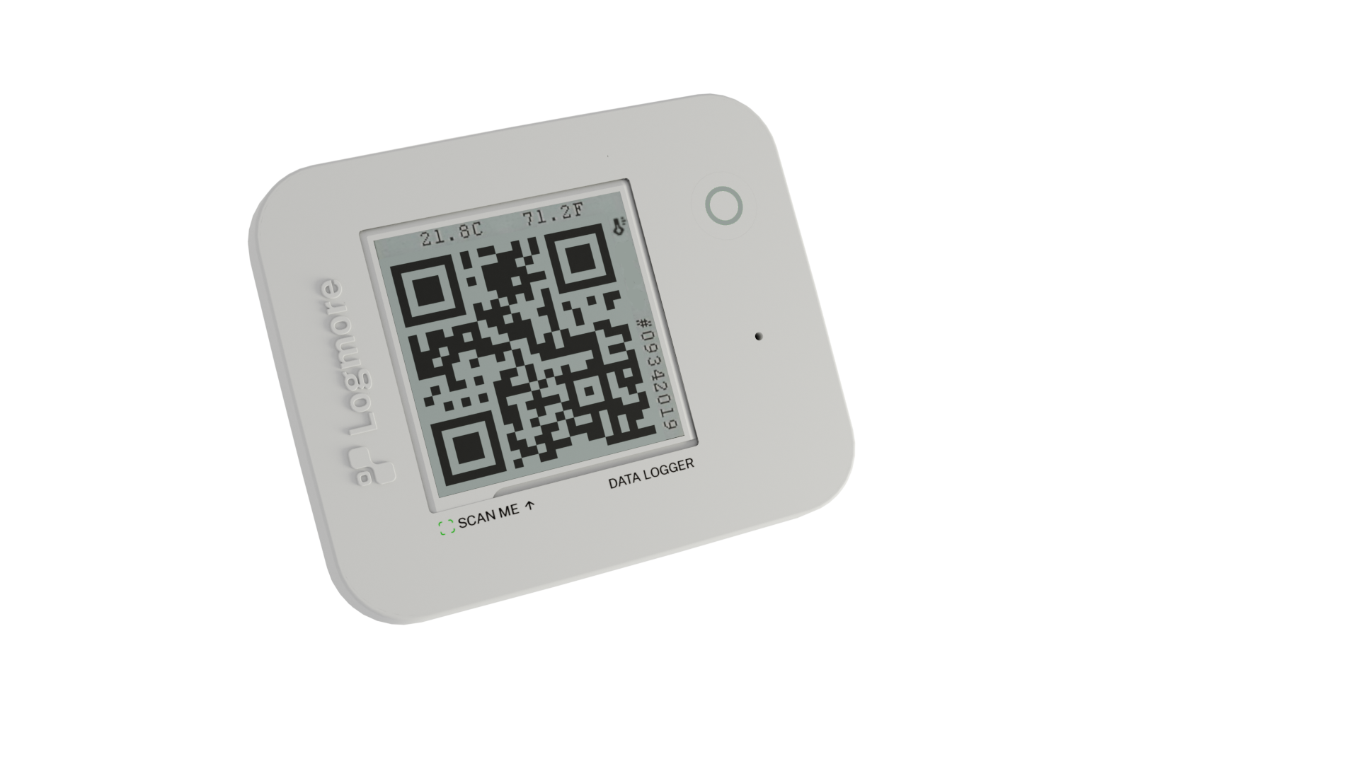 Logmore QR data logger showing a temperature reading